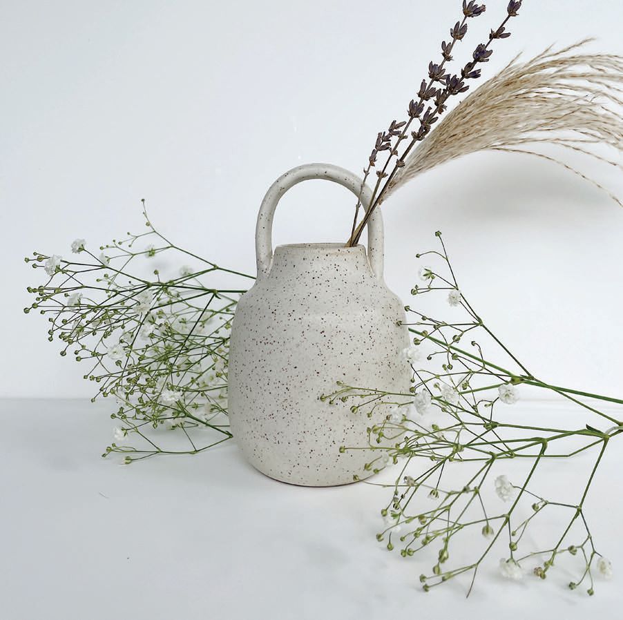 Norae Ceramics wheel-thrown jug vase with pulled handle PHOTO BY LAUREN SHIN