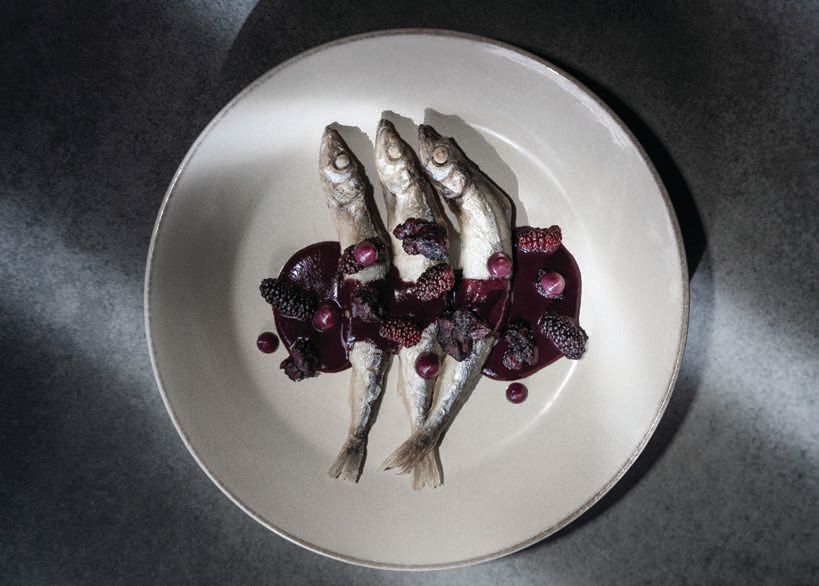 Smelt with mulberries and curry PHOTO BY MICHELLE MISHINA