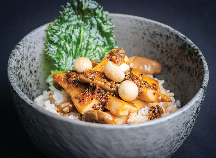 Mushroom “donburi” made with Koshihikari rice, mushroom escabeche and pepper sauce PHOTO COURTESY OF TBD...BY VIKRAM GARG