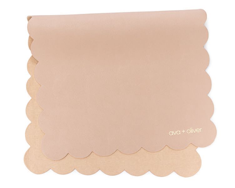 Vegan leather scalloped changing mat in pink. PHOTO COURTESY OF AVA   OLIVER