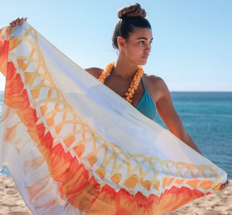 May Day ’20 towel by Aloha de Mele x Tag Aloha Co. (PHOTO COURTESY OF TAG ALOHA CO. AND ALOHA DE MELE)